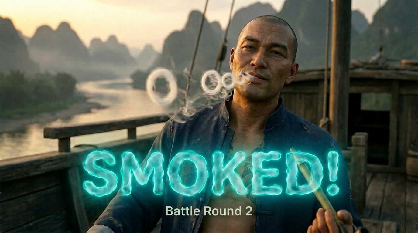 Smoke Master with glowing SMOKED text and smoke rings